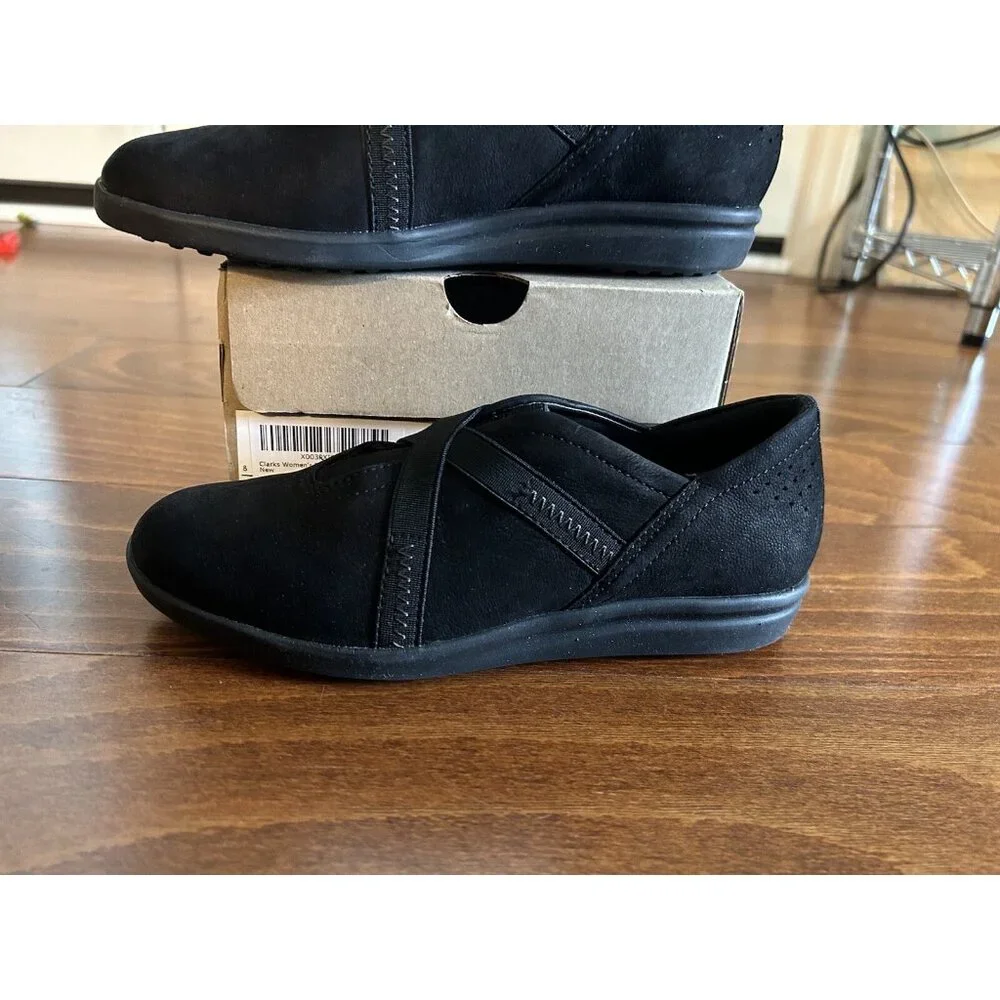 Clarks Womens Tamzen Step Black Leather Casual Comfort‎ Slip-On Shoes 6.5 M NEW